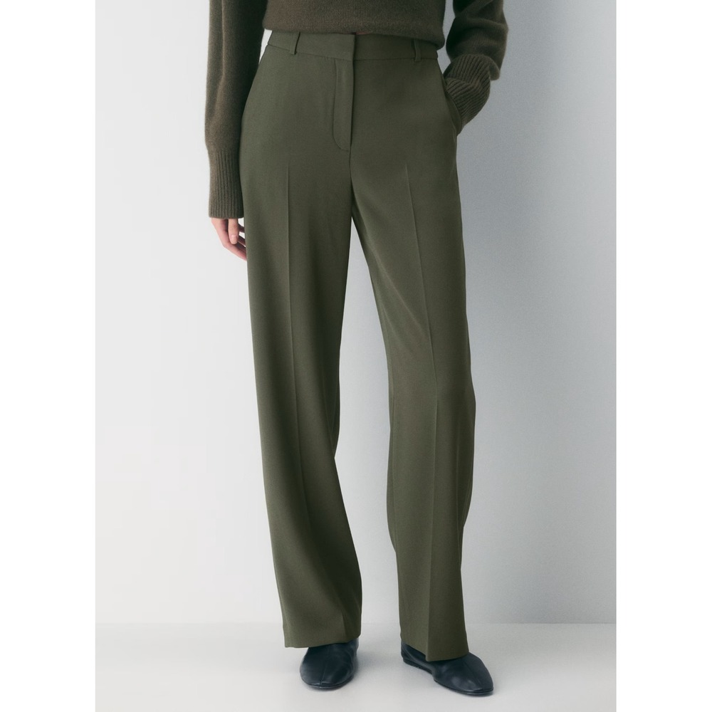 Babaton Aritzia Agency Pants Crepe Straight Leg Trousers Olive Green 8 Workwear